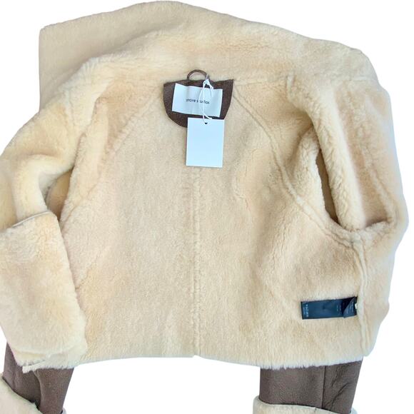 ENTIRE STUDIO LAMB LEATHER SHEARLING CORRETTO BOMBER JACKET BROWN SMALL NWT - Picture 12 of 15